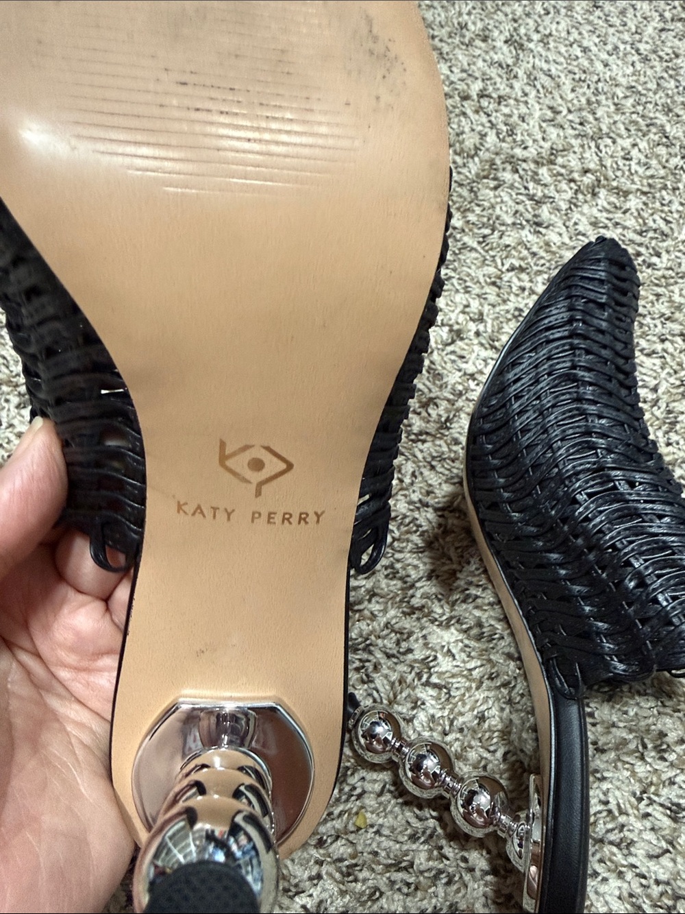 Katy Perry Collections Black Woven Mule with Sculpted Silver Beaded Heel - Picture 8 of 9